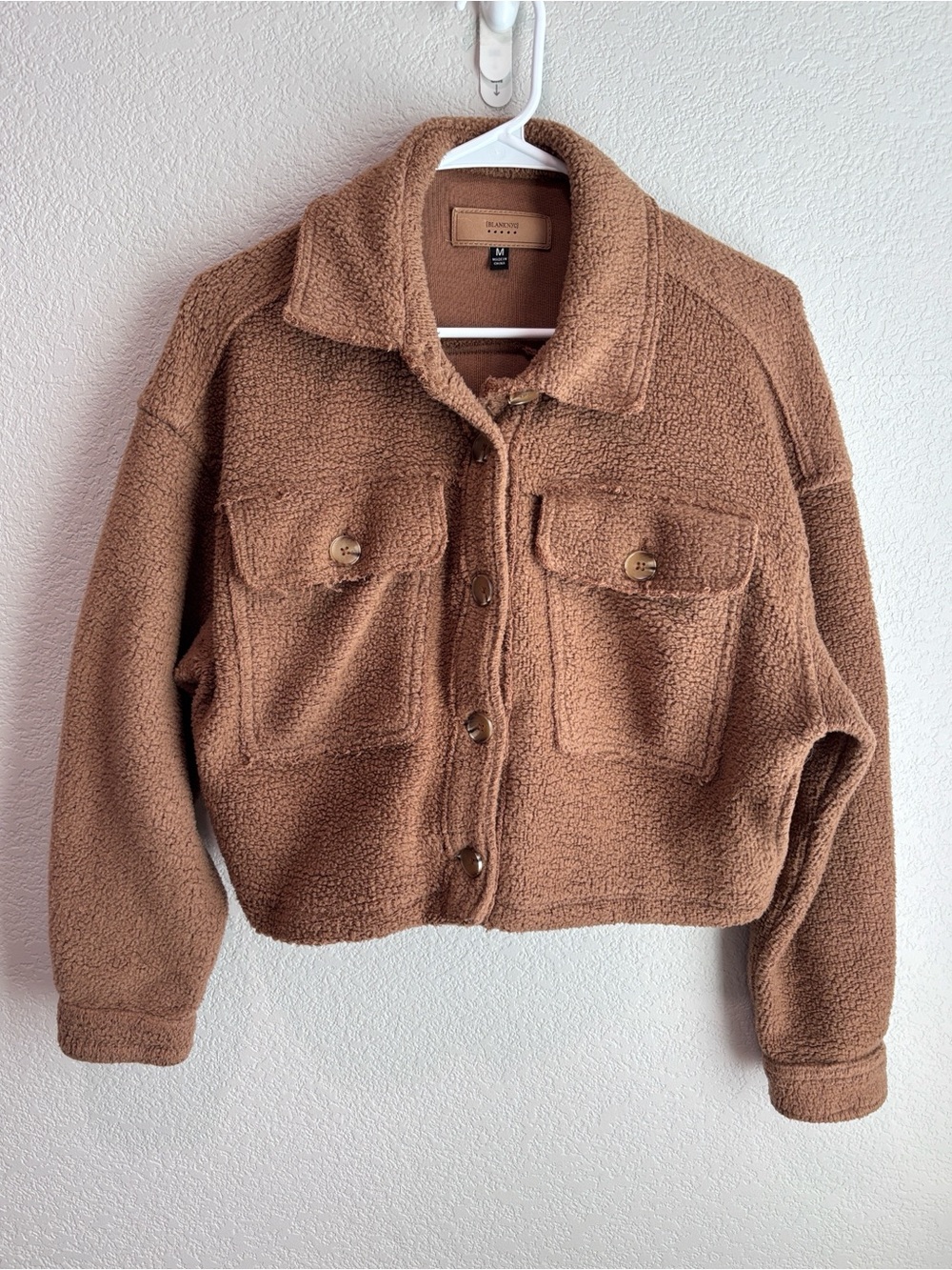 BlankNYC Cropped Sherpa Teddy Trucker Jacket Brown Women’s Size Medium
